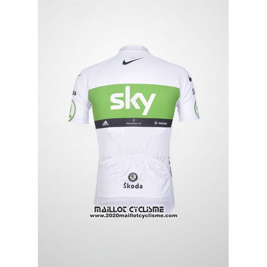 2012 Maillot Ciclismo Sky Lider Blanc et Vert Manches Courtes et Cuissard